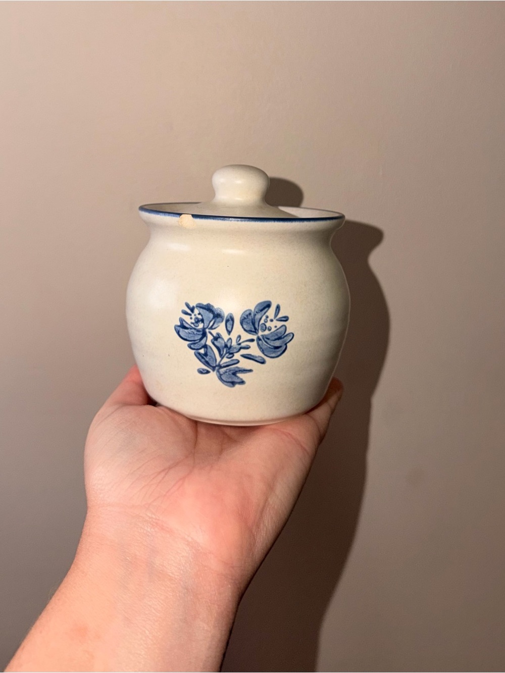 Vintage Pfaltzgraff Blue Floral Ceramic Jar with Lid - White and Blue Home Art
